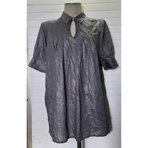 Brunns Bazaar Womens Gray Metallic Button Tunic Collared Sz EU 40 Measure In Pic